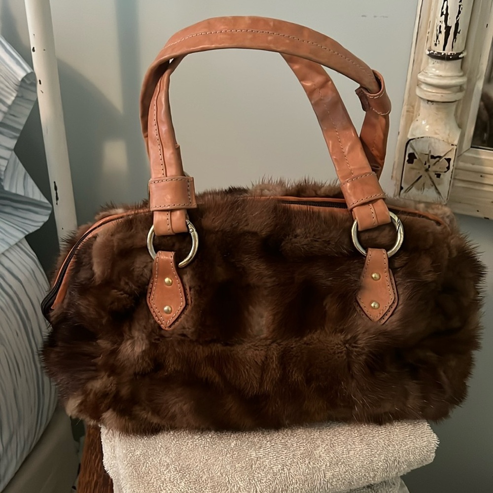 Paolo Masi mink real fur purse with leather trim